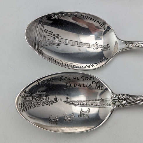 Circa 1900 American antique pure silver souvenir spoons x 6, teaspoon size, total weight 115g